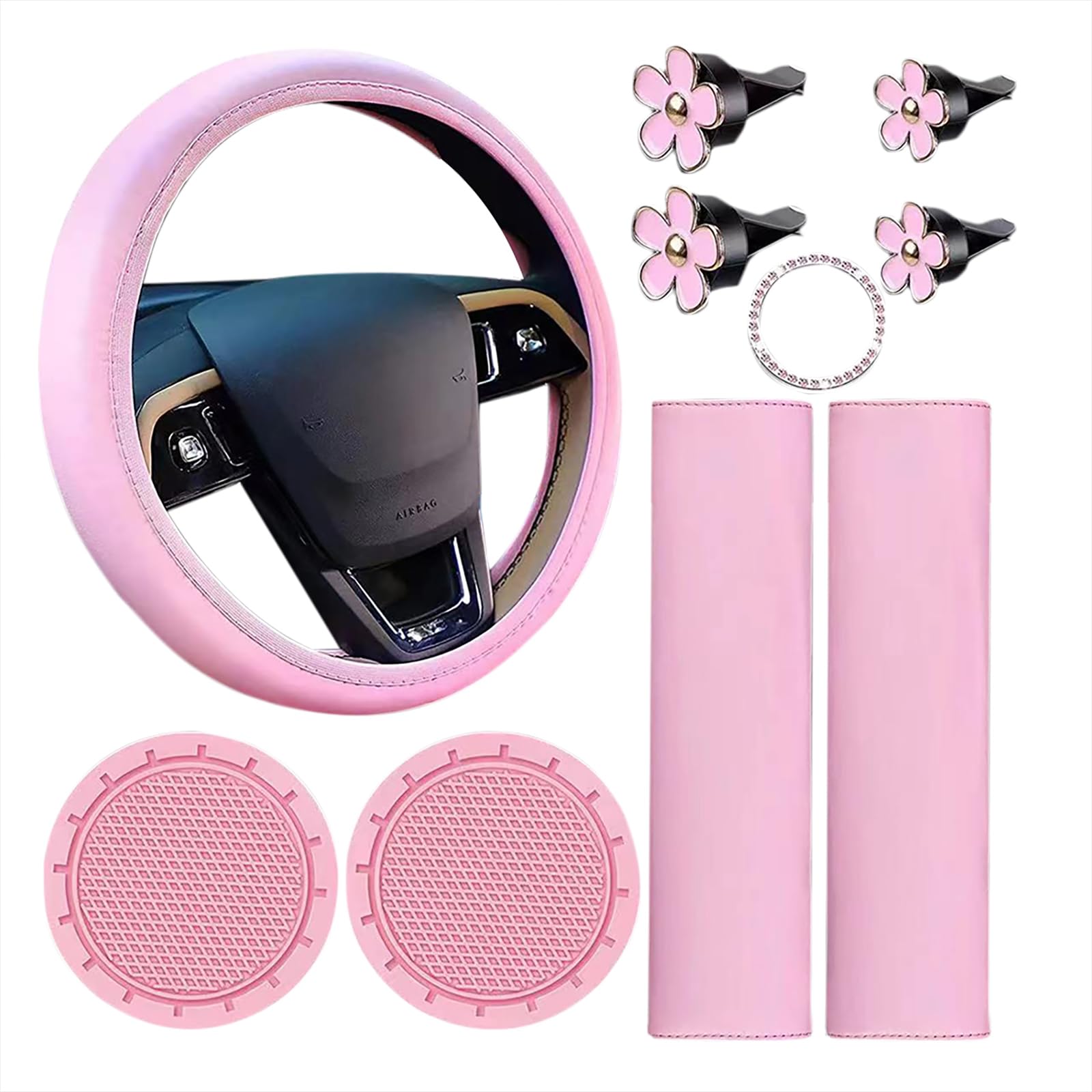 Zstar Auto Lenkradbezug süßes Autozubehör-Set mit Sicherheitsgurt, Schulterpolstern, Getränkehaltern, Auto Lenkrad Abdeckung Rosa Zstar Auto Lenkradbezug süßes Autozubehör-Set mit Sicherheitsgurt, Schulterpolstern, Getränkehaltern, Auto Lenkrad Abdeckung Rosa von Zstar