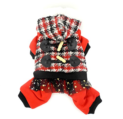 ZUNEA Houndstooth mit Kapuze Winter Overall für kleine Hund Fleece gefüttert warme Haustier Hund Katze Mantel Jacke Schneeanzug Yorkie Chihuahua Kleidung Bekleidung rot XL von Zunea