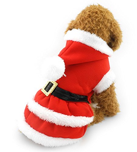 ZUNEA Pet Weihnachten Weihnachten Kostüm Kleine Hund Katze Kleidung für Winter Plissee Kleid Welpen Schneemantel Jacke Kapuze Gürtel Dekoriert Rot XL von Zunea