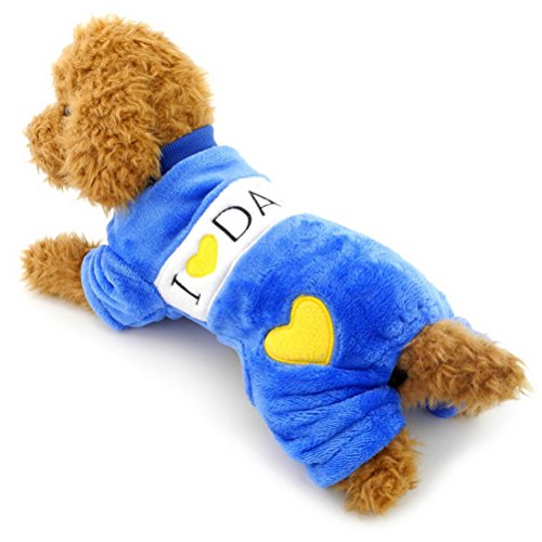 ZUNEA Weiche Samt Hund Pyjamas für Kleine Haustier Kleidung Comfy Ich liebe Mama Dadoy Chihuahua Hund Overall Outfits Blau XL von Zunea