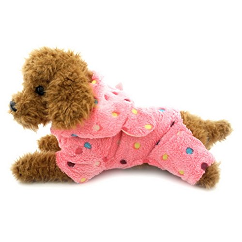 zunea Bunte Punkte kleine Hunde Schlafanzüge Weich Warm Puppy Jumpsuit mit Kapuze Samt Cozy Pet Katze Hund Winter Kleidung Kostüm von Zunea