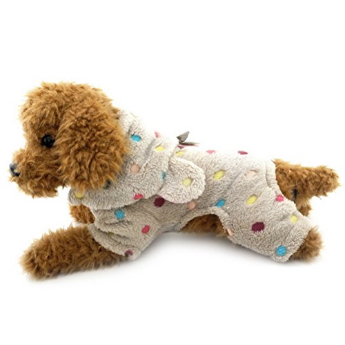 zunea Bunte Punkte kleine Hunde Schlafanzüge Weich Warm Puppy Jumpsuit mit Kapuze Samt Cozy Pet Katze Hund Winter Kleidung Kostüm von Zunea