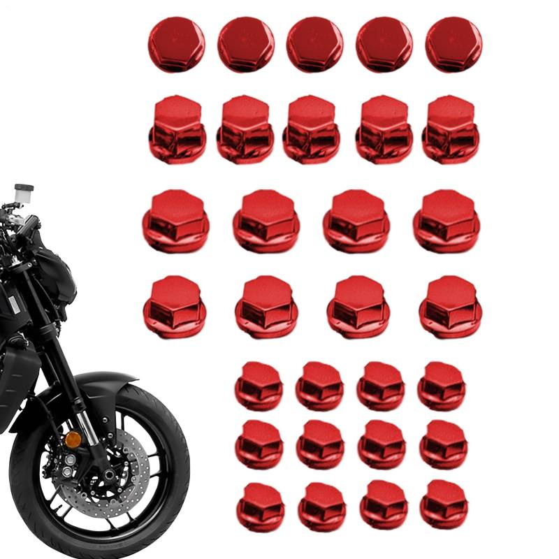 Motorradschraubenscheibe Abdeckung - Schraubenköpfe Abdeckung, metrische Motorrad -Chrom -Hexse -Kappen 30pcs Motorradmotorbräuelschraube Nussschraubenschraubendeckel voll Farbe und Glanz, von Zunetsutock