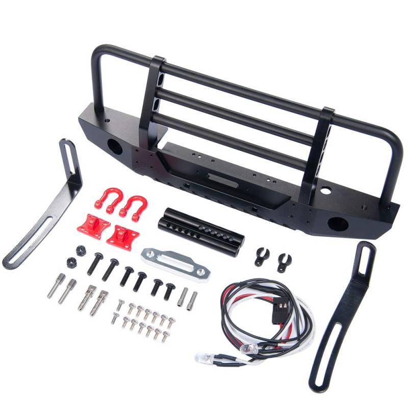 XUNJIAJIE Stahl Frontstoßstange mit Beleuchtung/Schäkel/Winde-Montageplatte für TRX4 1/10 Crawler Auto von ZuoLan