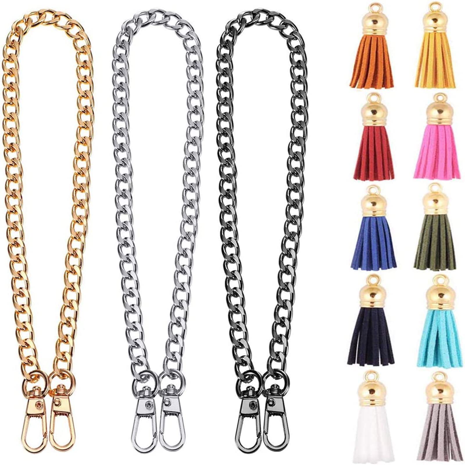 Taschenkette,ZUZER 3pcs Kette Trageriemen Gold Silber Schwarz 120cm Kettenriemen Metall Ersatz Schulterriemen Tragegurt mit 10pcs Quastenverzierungen für Damen Handtaschen Umhängetasche Geldbeutel Taschenkette,ZUZER 3pcs Kette Trageriemen Gold Silber Schwarz 120cm Kettenriemen Metall Ersatz Schulterriemen Tragegurt mit 10pcs Quastenverzierungen für Damen Handtaschen Umhängetasche Geldbeutel von Zuzer