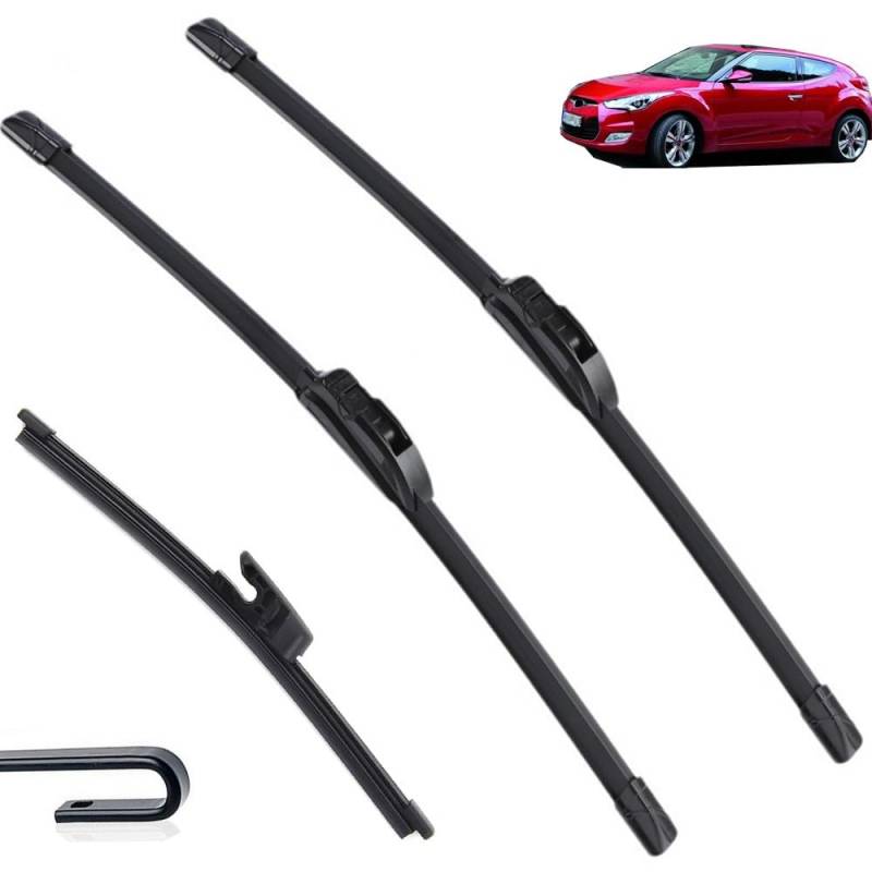 Auto Scheibenwischer für Hyundai Veloster MK1 2012–2018,Vorne + Hinten Wischer Klingen,Wischblatt Wischerblätter,hervorragende Sicht auf der Straße von Zylltsy