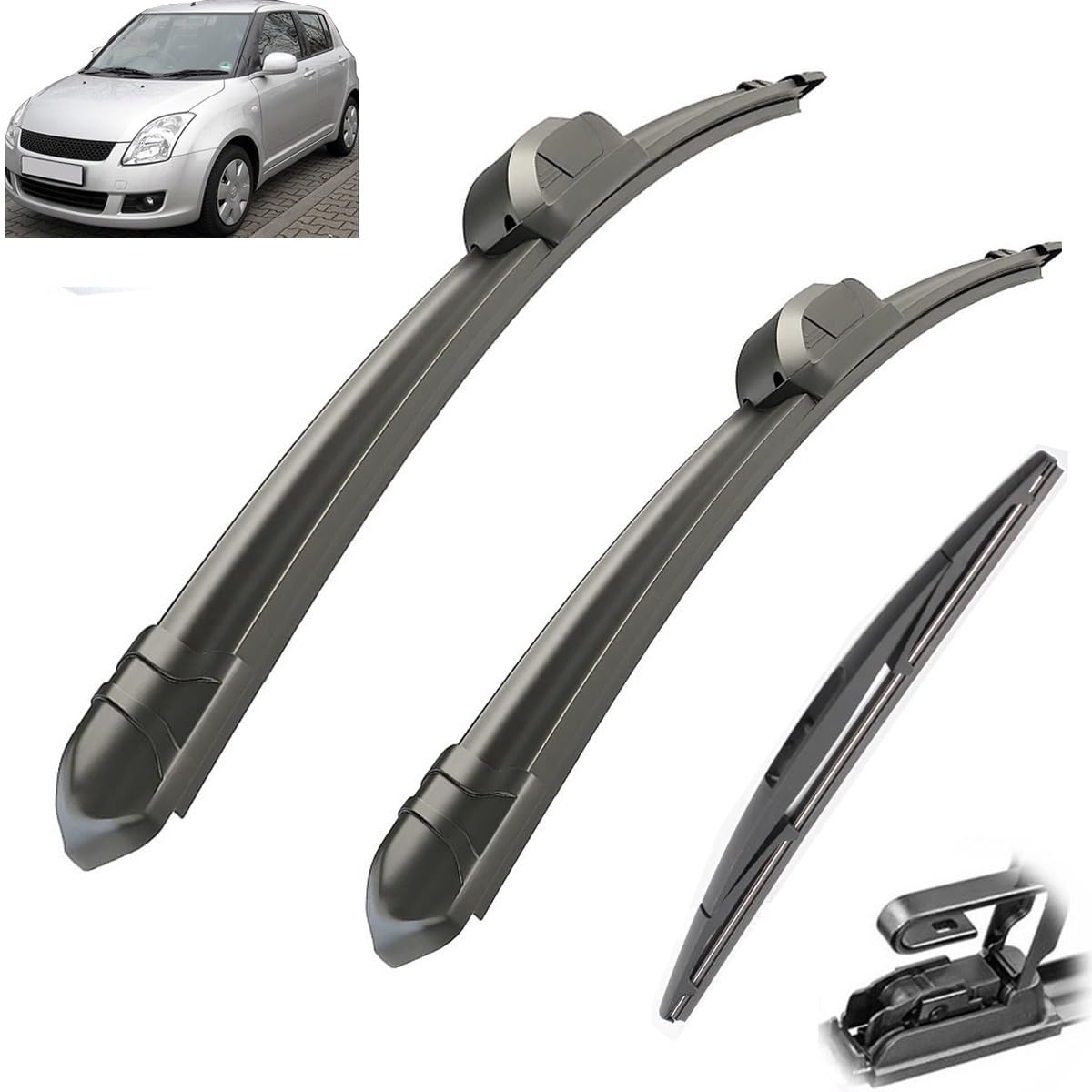Auto Scheibenwischer für Suzuki Swift Schrägheck 2004–2010,Vorne + Hinten Wischer Klingen,Wischblatt Wischerblätter,hervorragende Sicht auf der Straße Auto Scheibenwischer für Suzuki Swift Schrägheck 2004–2010,Vorne + Hinten Wischer Klingen,Wischblatt Wischerblätter,hervorragende Sicht auf der Straße von Zylltsy