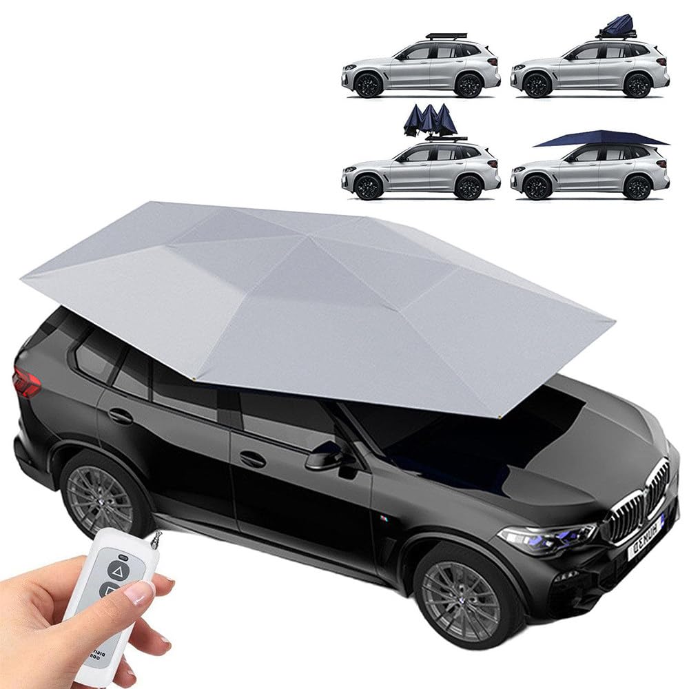 aallwwsso Beweglicher Auto-Regenschirm mit Fernbedienung - Universelles vollautomatisches Auto-Zelt und Sonnenschutz - Winddicht, Diebstahlschutz - Tragbare Auto-Überdachung,Grey5.2m von aallwwsso