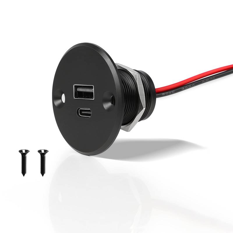 acegoo Wohnmobil USB C Steckdose 12V Aluminium USB Buchse Auto Ladegerät PD3.0 USB Typ C & QC3.0 USB A 24W Schnelle Aufladung KFZ für Boot LKW Wohnwagen Camper von acegoo