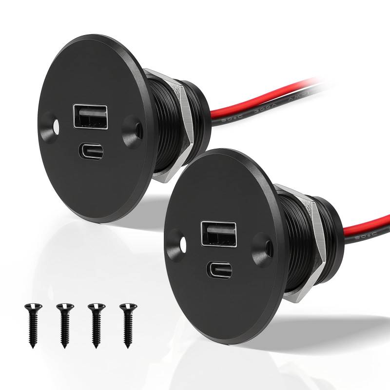 acegoo Wohnmobil USB C Steckdose 12V Aluminium USB Buchse Auto Ladegerät PD3.0 USB Typ C & QC3.0 USB A 24W Schnelle Aufladung KFZ für Boot LKW Wohnwagen Camper 2PCS von acegoo