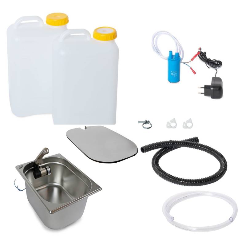 230V DIY Camping Miniküche Bausatz Wohnmobil Caravan 325x265x150 Integrierter Wasserhahn + Abdeckung Weiß 19 Liter Kanister Comet (ad-ideen) von ad-ideen