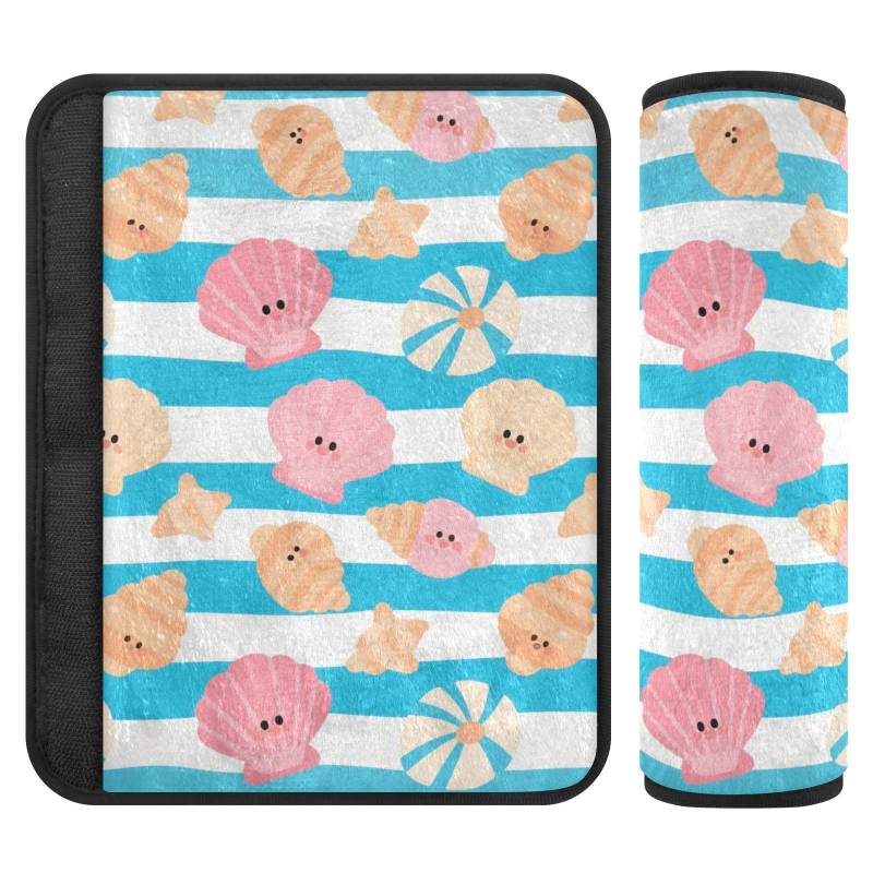 aidingzhi Summer Stripe Shell Blue 2 Stück Sicherheitsgurt-Abdeckung, verhindert das Einschneiden des Sicherheitsgurts in den Hals, Auto-Sicherheitsgurtpolster für Rucksack, SUV, Limousine von aidingzhi