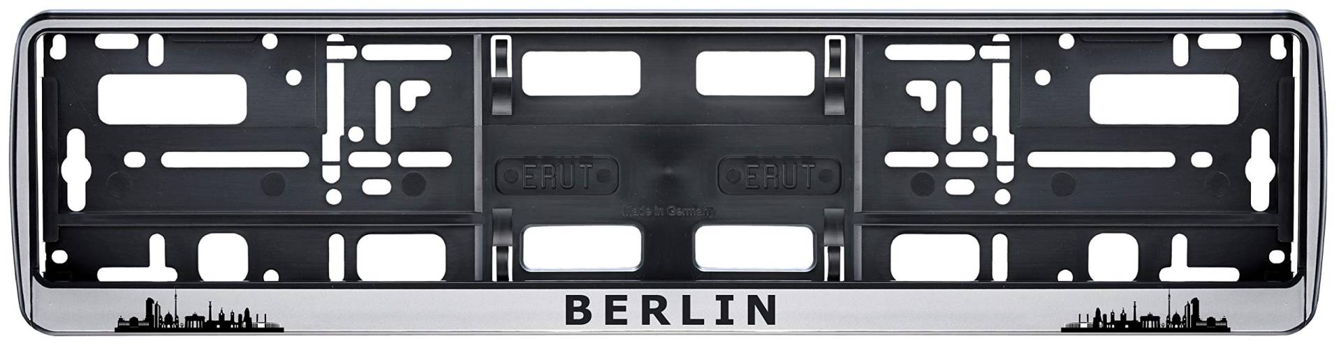 Auto Kennzeichenhalter Berlin Skyline in der Farbe Silber/Schwarz Nummernschildhalterung Auto, Nummernschildhalter Fanartikel 2 Stück von aina