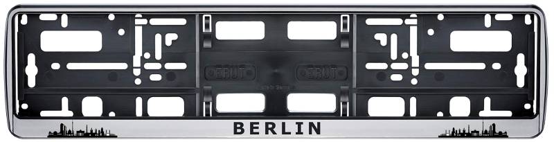 Auto Kennzeichenhalter Berlin Skyline in der Farbe Silber/Schwarz Nummernschildhalterung Auto, Nummernschildhalter Fanartikel 2 Stück von Aina