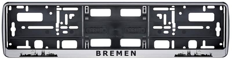 aina Auto Kennzeichenhalter Bremen Skyline in der Farbe Silber/Schwarz Nummernschildhalterung Auto, Nummernschildhalter Fanartikel 2 Stück von aina