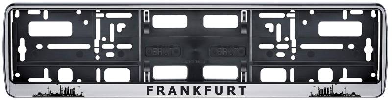 Auto Kennzeichenhalter Frankfurt Skyline in der Farbe Silber/Schwarz Nummernschildhalterung Auto, Nummernschildhalter Fanartikel 2 Stück von Aina