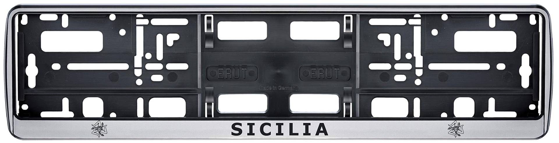 Auto Kennzeichenhalter in der Farbe Silber/Schwarz Nummernschildhalterung Auto, Nummernschildhalter Sizilien Italien Fahne Flagge 2 Stück von aina