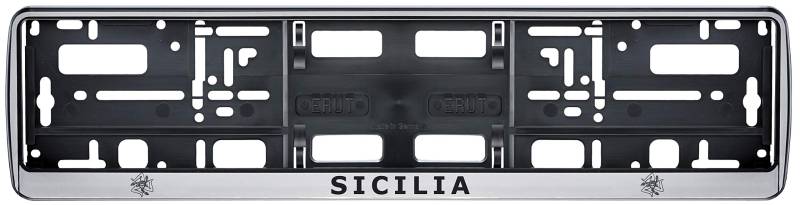 Auto Kennzeichenhalter in der Farbe Silber/Schwarz Nummernschildhalterung Auto, Nummernschildhalter Sizilien Italien Fahne Flagge 2 Stück von aina