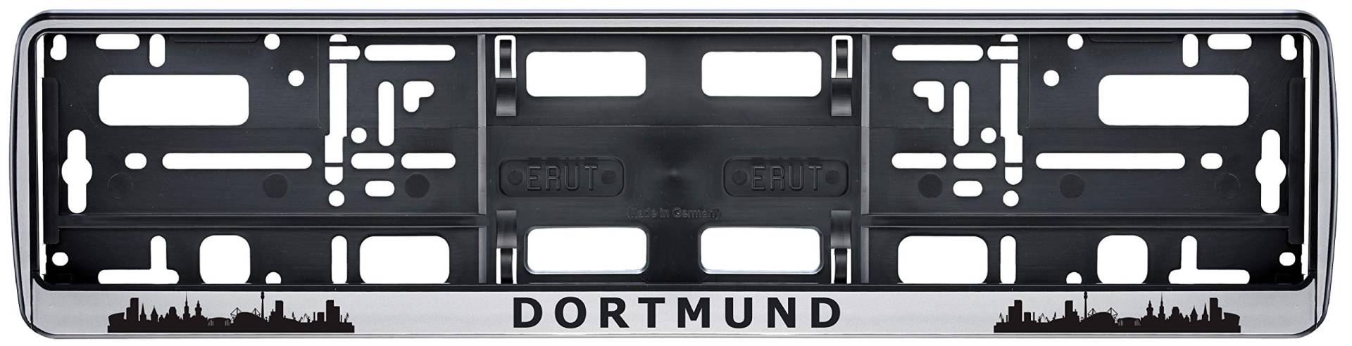 Auto Kennzeichenhalter Dortmund Skyline in der Farbe Silber/Schwarz Nummernschildhalterung Auto, Nummernschildhalter Fanartikel 2 Stück von aina