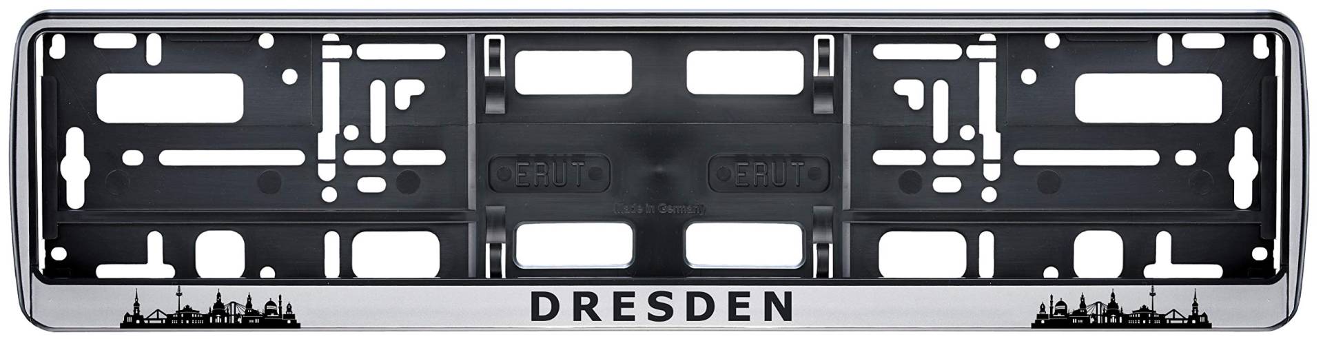 aina Auto Kennzeichenhalter Dresden Skyline in der Farbe Silber/Schwarz Nummernschildhalterung Auto, Nummernschildhalter Fanartikel 2 Stück von aina