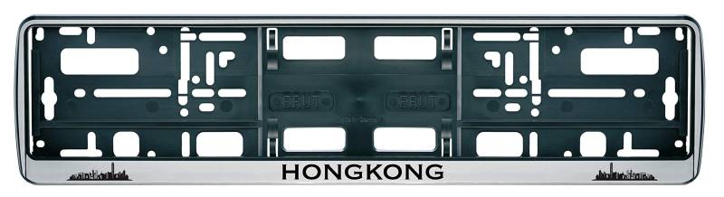 Auto Kennzeichenhalter in der Farbe Silber/Schwarz Nummernschildhalterung Auto, Nummernschildhalter Skyline Hongkong Hong Kong Stadt City 2 Stück von aina