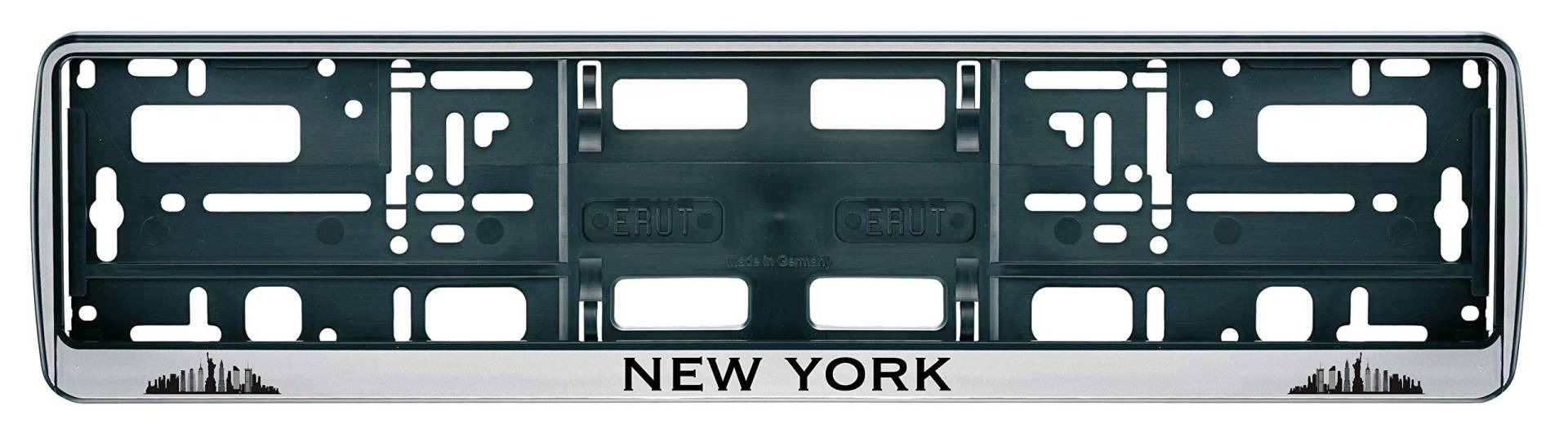 Auto Kennzeichenhalter in der Farbe Silber/Schwarz Nummernschildhalterung Auto, Nummernschildhalter Skyline New York Newyork USA America Stadt City 2 Stück von aina