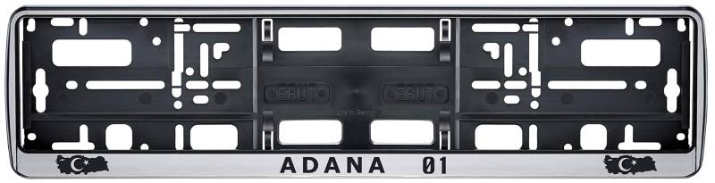 Auto Kennzeichenhalter in der Farbe Silber/Schwarz Nummernschildhalterung Auto, Nummernschildhalter Türkei Flagge 01 Adana 2 Stück von aina