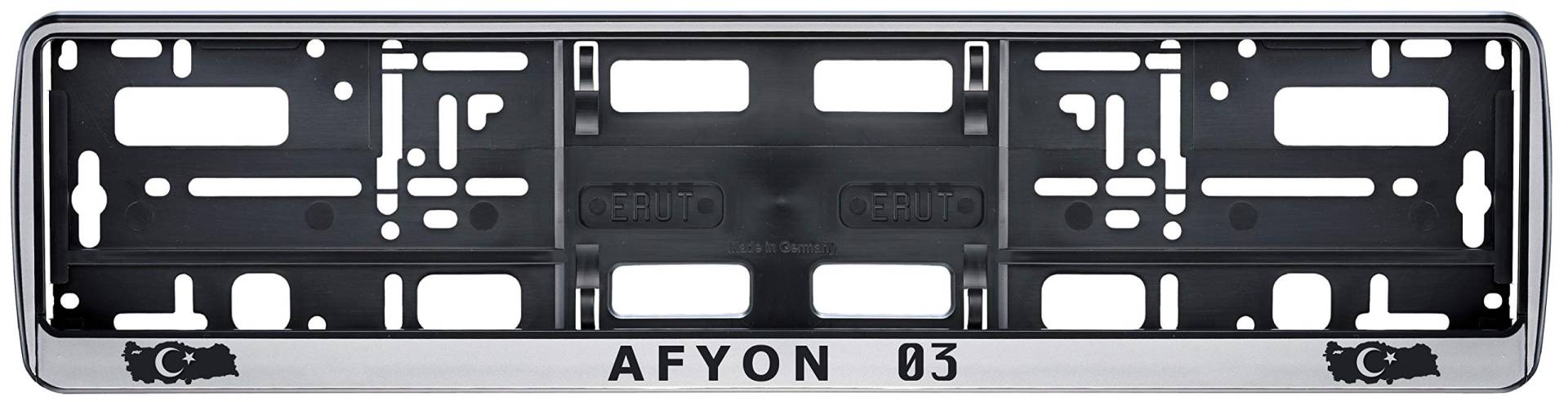 Auto Kennzeichenhalter in der Farbe Silber/Schwarz Nummernschildhalterung Auto, Nummernschildhalter Türkei Flagge 03 Afyon 2 Stück von aina