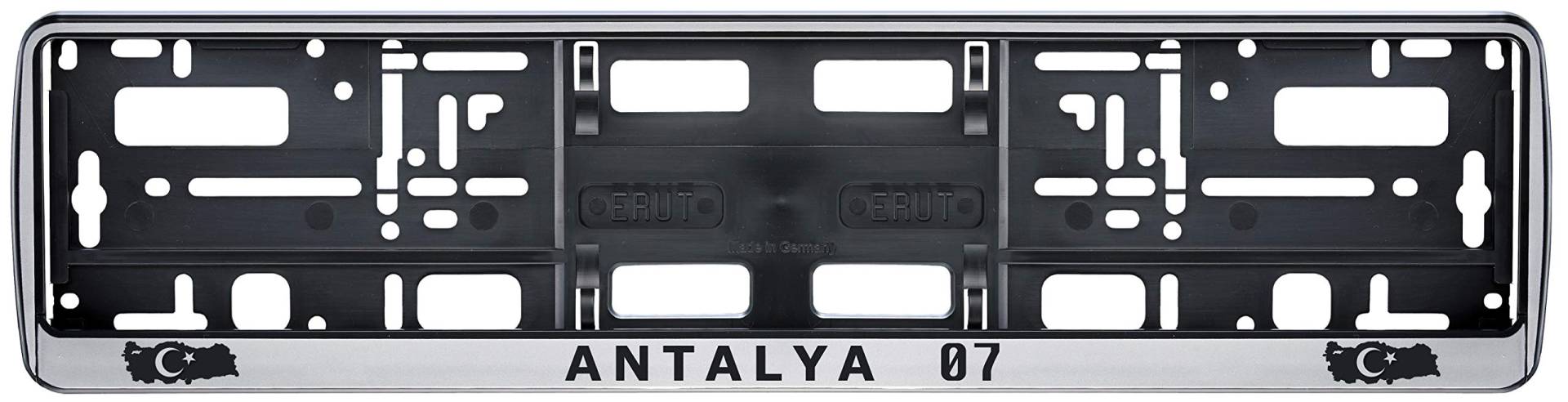 Auto Kennzeichenhalter in der Farbe Silber/Schwarz Nummernschildhalterung Auto, Nummernschildhalter Türkei Flagge 07 Antalya 2 Stück von aina