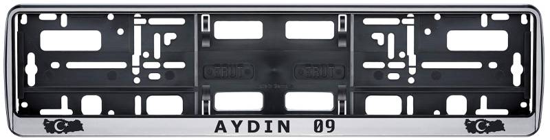 Auto Kennzeichenhalter in der Farbe Silber/Schwarz Nummernschildhalterung Auto, Nummernschildhalter Türkei Flagge 09 Aydin 2 Stück von aina
