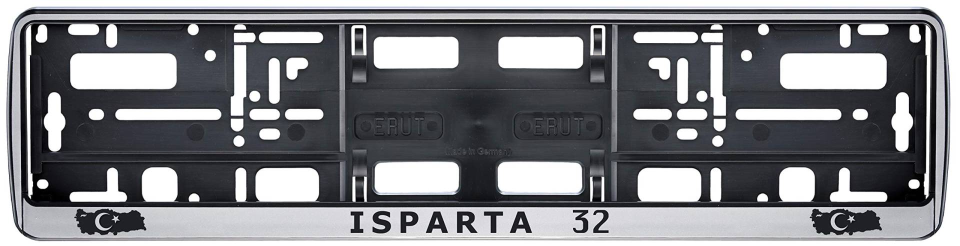 Auto Kennzeichenhalter in der Farbe Silber/Schwarz Nummernschildhalterung Auto, Nummernschildhalter Türkei Flagge 32 Isparta 2 Stück von aina
