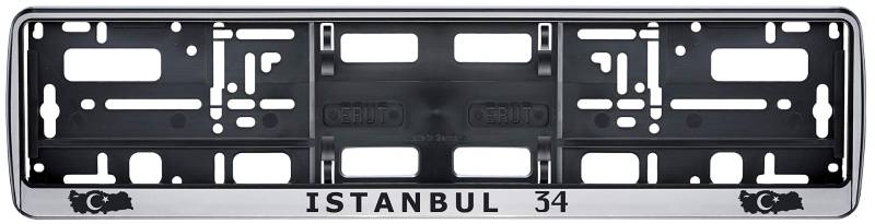 Auto Kennzeichenhalter in der Farbe Silber/Schwarz Nummernschildhalterung Auto, Nummernschildhalter Türkei Flagge 34 Istanbul 2 Stück von aina