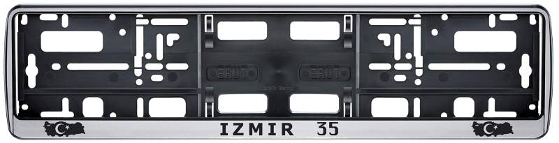Auto Kennzeichenhalter in der Farbe Silber/Schwarz Nummernschildhalterung Auto, Nummernschildhalter Türkei Flagge 35 Izmir 2 Stück von aina