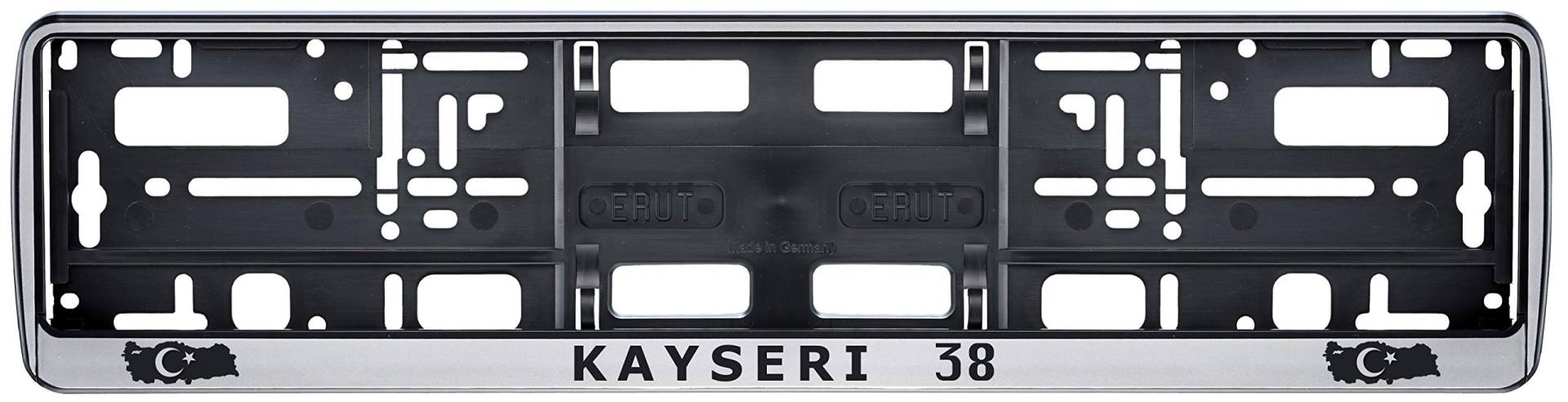 Auto Kennzeichenhalter in der Farbe Silber/Schwarz Nummernschildhalterung Auto, Nummernschildhalter Türkei Flagge 38 Kayseri 2 Stück von aina