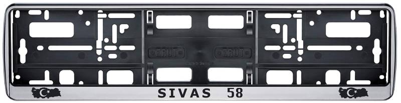 Auto Kennzeichenhalter in der Farbe Silber/Schwarz Nummernschildhalterung Auto, Nummernschildhalter Türkei Flagge 58 Sivas 2 Stück von aina