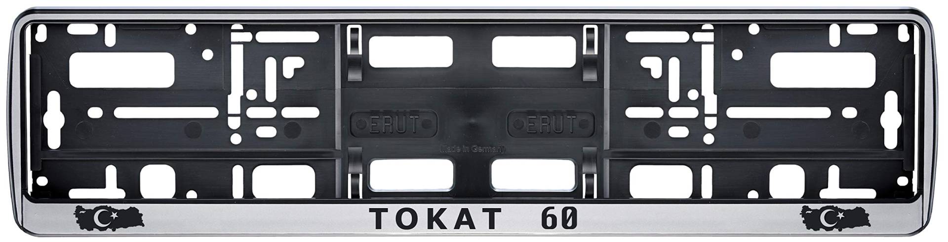 Auto Kennzeichenhalter in der Farbe Silber/Schwarz Nummernschildhalterung Auto, Nummernschildhalter Türkei Flagge 60 Tokat 2 Stück von aina