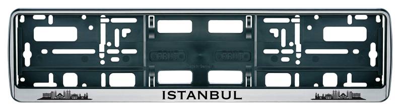 Auto Kennzeichenhalter in der Farbe Silber/Schwarz Nummernschildhalterung Auto, Nummernschildhalter Türkei Istanbul Fahne Flagge Motiv Bild 2 Stück von aina