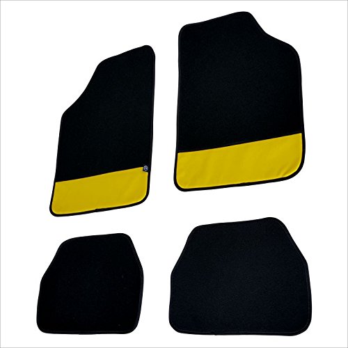 FUM12 - Fußmatten Set Fussmatte Autoteppich Schwarz Textil, Gelb Leder von akhan