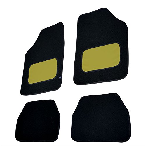 FUM22 - Fußmatten Set Fussmatte Autoteppich Schwarz Textil, Gelb Leder von akhan