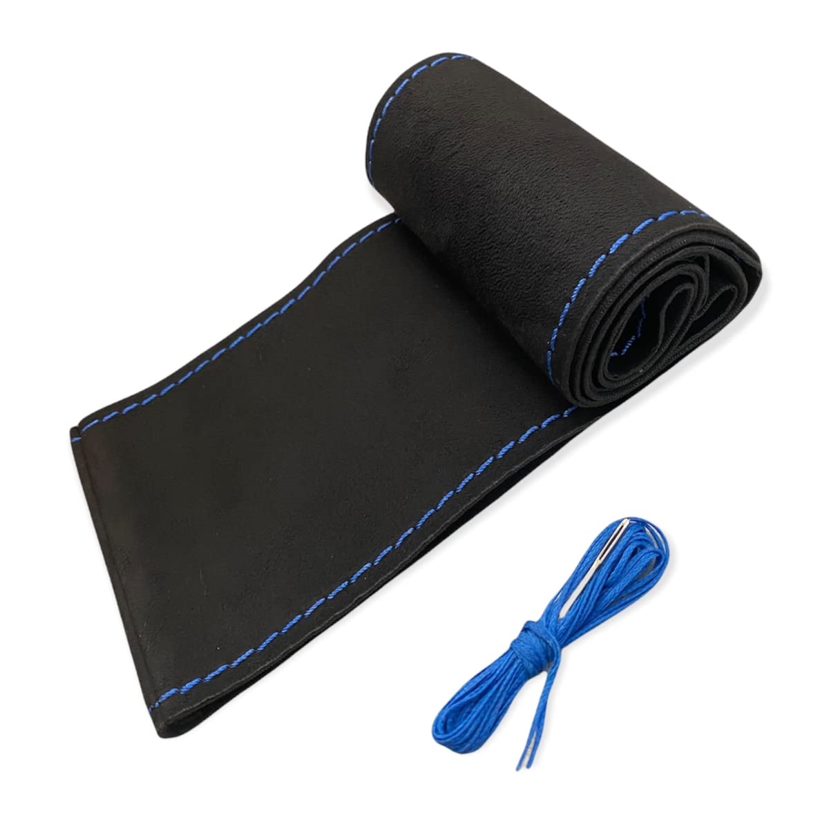 LB123 - Lenkradbezug 37-39 cm zum Schnüren Schwarz Alcantara mit Blaue Naht von akhan