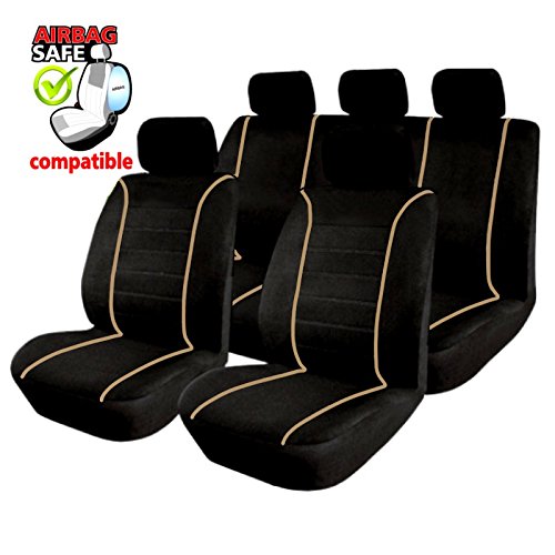 akhan SB305 - Qualität Auto Sitzbezug Sitzbezüge Schonbezüge Schonbezug mit Seitenairbag, Schwarz/Beige von akhan