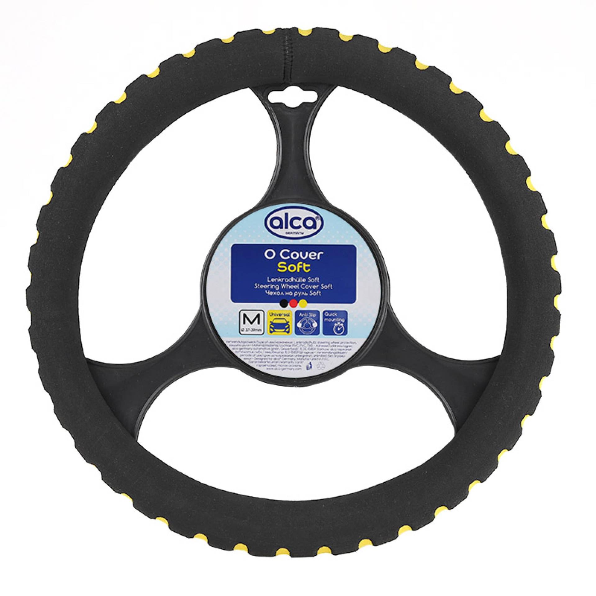 alca® Lenkradhülle Soft gelb 37-39 cm weicher Schaumstoff Universal Auto Lenkradbezug Lenkradschutz langlebig Anti-rutsch wärmend von alca