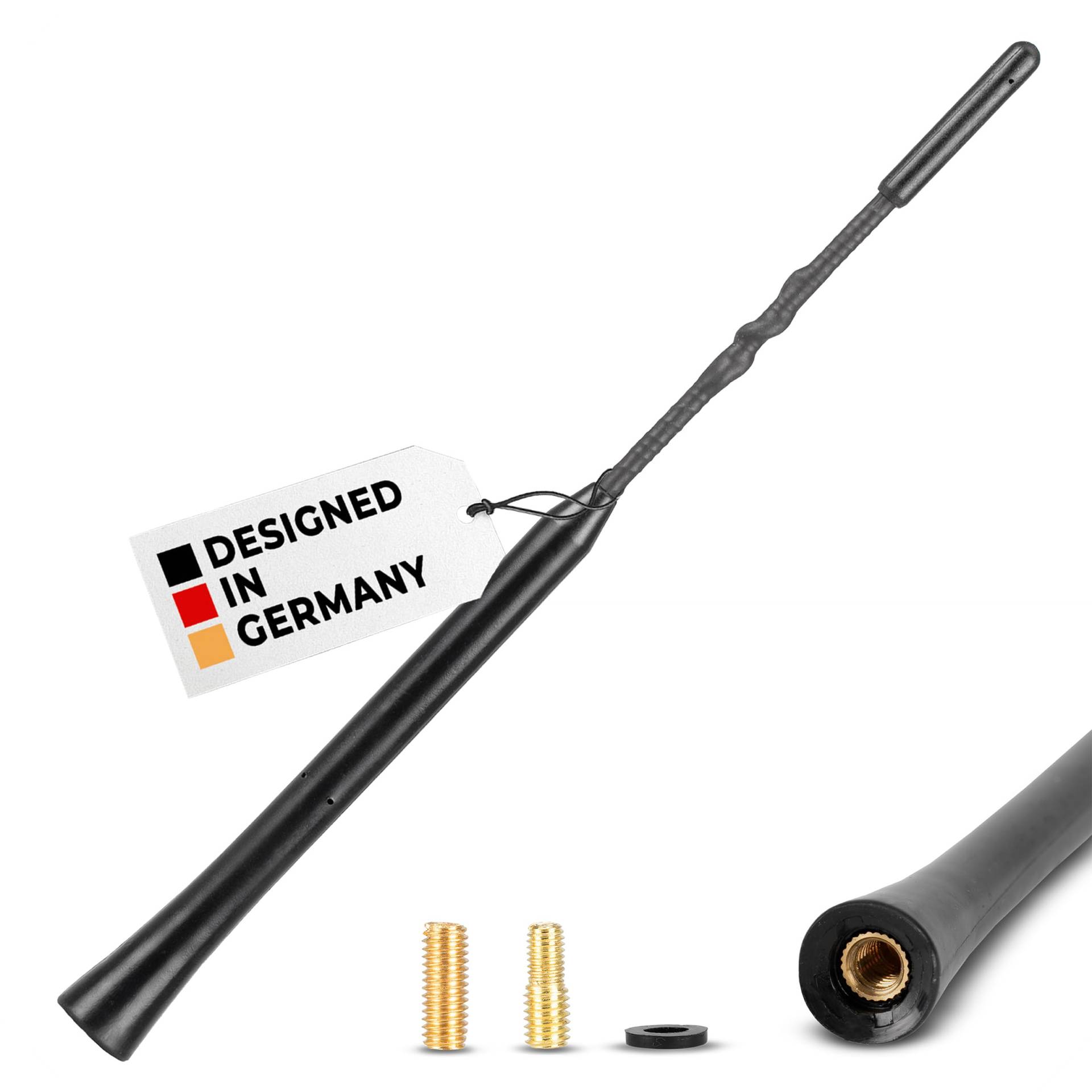 alca® Auto-Antenne 23cm universal Dachantenne Radio AM/FM schwarz aus Fiberglas + M5 M6 Adapter-Set von alca