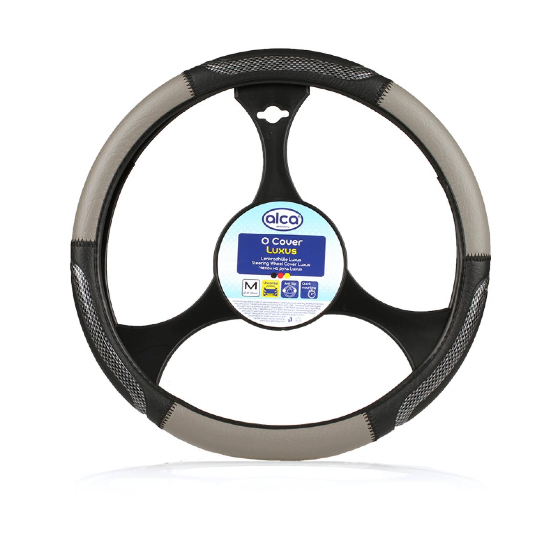 alca® Auto Lenkradhülle Luxus grau/schwarz 37-39 cm sportlich Lenkradschoner Creme-Farben schwarz weiches Leder Universal griffsicher rutschfest bequem von alca