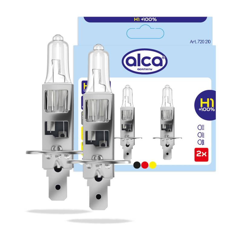alca® Halogenlampe H1 100% mehr Licht Glühbirne Fahrzeuglampe Auto Leuchtmittel 12V 55W Sockel: P14.5s 2 Stück von alca