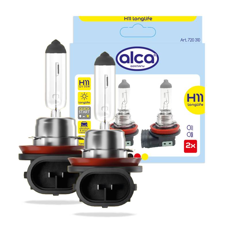 alca® Halogenlampe H11 Fahrzeuglampe Glühbirne Auto Leuchtmittel 12V 55W Sockel: PGJ19-2 2 Stück von alca