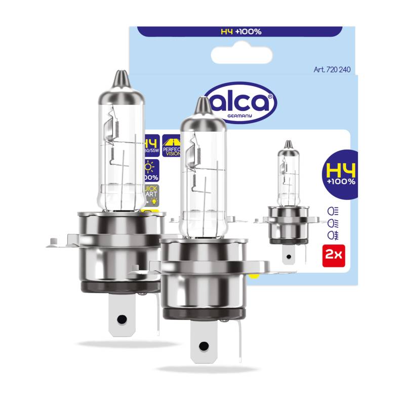 alca® Halogenlampe H4 100% mehr Licht Glühbirne Fahrzeuglampe Auto Leuchtmittel 12V 60W Sockel: P43t 2 Stück von alca