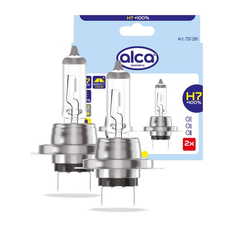 alca® Halogenlampe H7 100% mehr Licht Glühbirne Fahrzeuglampe Auto Leuchtmittel 12V 55W Sockel: Px26d 2 Stück von alca