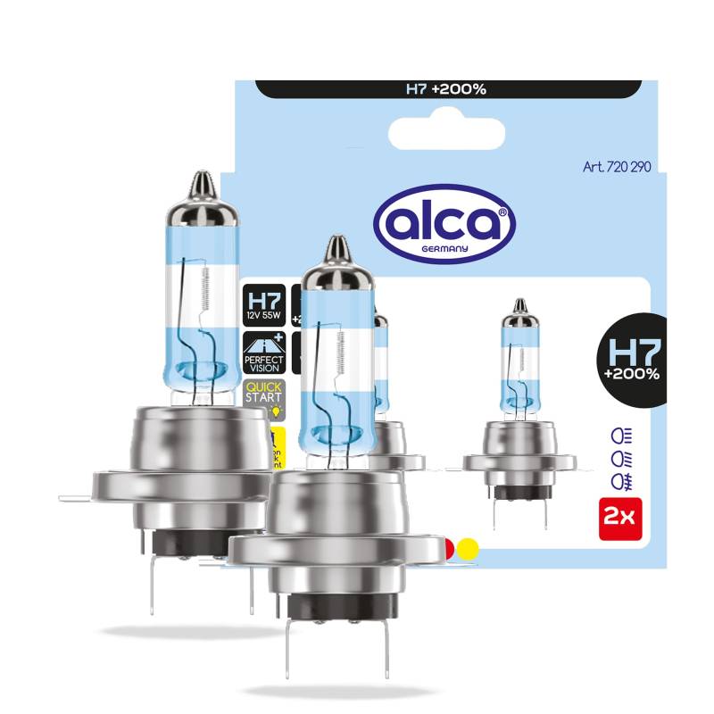 alca® Halogenlampe H7 200% mehr Licht Glühbirne Fahrzeuglampe Auto Leuchtmittel 12V 55W Sockel: Px26d 2 Stück von alca