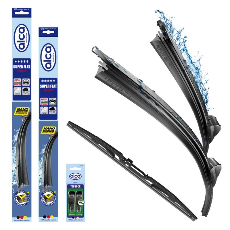 alca® Scheibenwischer Set mit Heckscheibenwischer passend für MERCEDES-BENZ GLK-KLASSE (02.2014-08.2016) SUPER FLAT Flachbalkenwischer Front- und Heckwischer von alca